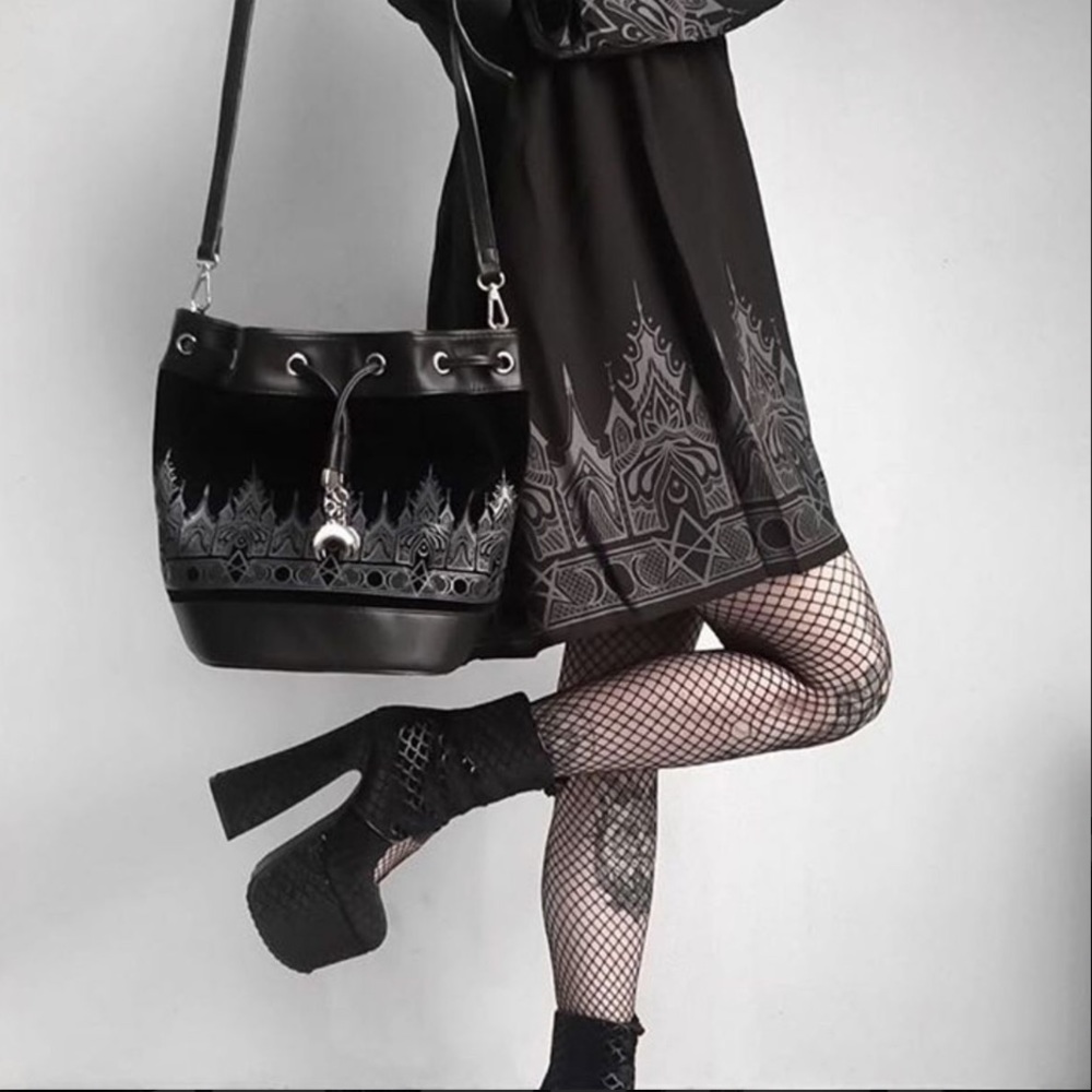 Killstar Duchess Handbag Crossbody Style-Cathedral Print & Crescent Moon Charm